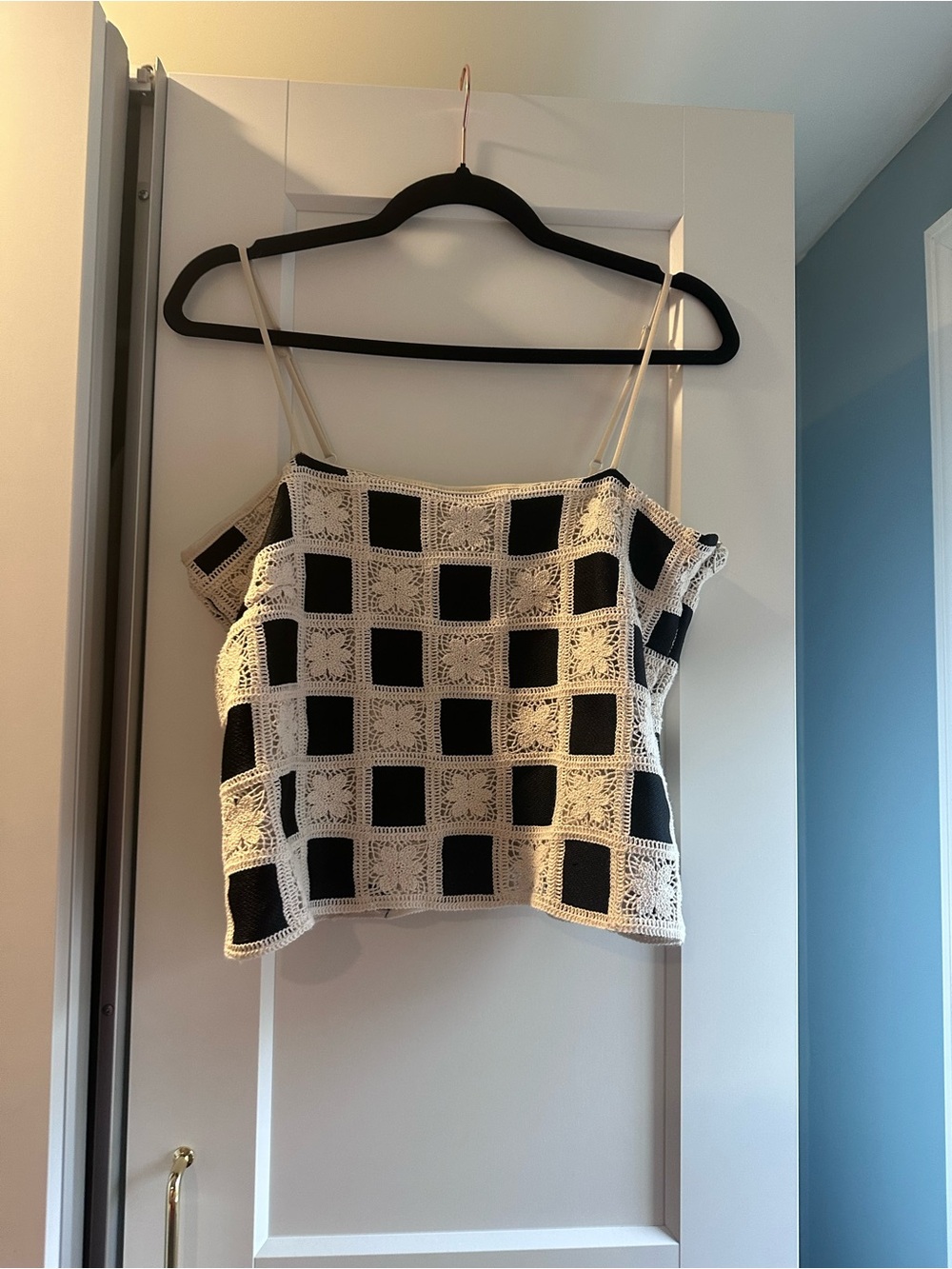 Black and Cream Crochet Square Cami Top